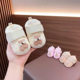 ベビーシューズ 男の子 女の子 秋冬 歩き始め 赤ちゃん靴 6-12ヶ月 ソフトソール 厚手 暖かい コットン ゴム底 フェイク革 滑り止め ベルクロ スポーツ かわいい カードゥーン ミルクホワイト ピンク ブラウン