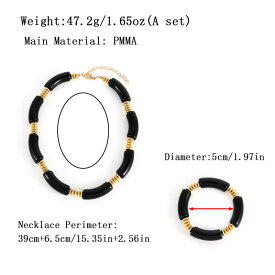 ネックレス ブレスレット レディース 黒 竹節 チェーン パンク 個性 アクリル ジオメトリック リング 金 銀 冬 電気メッキ おしゃれ 普段使い トレンド