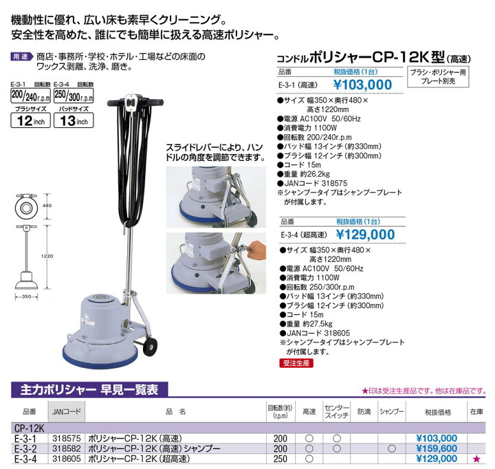 楽天市場】【送料無料 一部地域除く】コンドル ポリシャーCP-12K型 