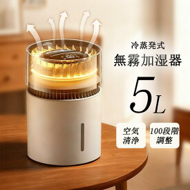 【5L大容量★空気清浄】無霧加湿器 冷蒸発式 卓上 常夜灯付き マイナスイオン 湿度検知 上部給水 切タイマー USB給電 空焚き防止 水漏れ防止 花粉対策 乾燥対策 省エネ 超静音 オフィス 寝室 子供部屋 家庭用 お手入れ簡単 2025新品