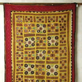 インドのミラー刺繍のタペストリー（飾り布） プレゼント アジアン 母の日 インド綿 エスニック コットン インテリア