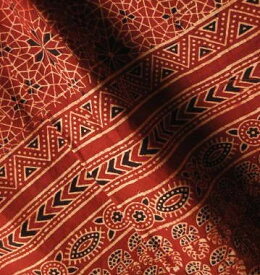 インド更紗 アジラック（アズラック）草木染めコットンスカーフ（ストール ドゥパタ) 幾何学 植物 メンズ プレゼント アジアン 母の日 インド綿 ポンチョ ネコポスOK +H