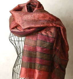 インド 木版染めシルクストール(スカーフ、ショール) プレゼント アジアン 母の日 エスニック メンズ レディース ネコポスOK