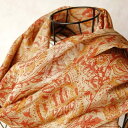 インド カラムカリプリント(木版染め)シルクコットンストール(ショール、スカーフ) 植物柄/オレンジ イエロー系 プレゼント アジアン クリスマス インド更紗 ネコポスOK +H+Z