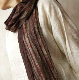 シルク コットンアップリケスカーフ ブラウン系 （ストール、マフラー、ショール）(インド) プレゼント アジアン 母の日 レディース ファッション