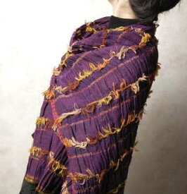 インド フリンジライクラウールストール パープル （マフラー） レディース ファッション プレゼント アジアン 母の日 ポンチョ エスニック ネコポスOK