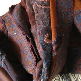インド スパンコール ビーズ刺繍ウールストール ブラウン ペーズリー柄（スカーフ、ショール） レディース プレゼント アジアン 母の日 ポンチョ エスニック +H