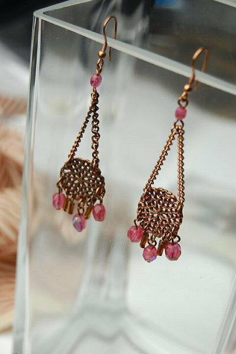 楽天市場】エスニックなグラスビーズピアス(ピンク) アクセサリー 