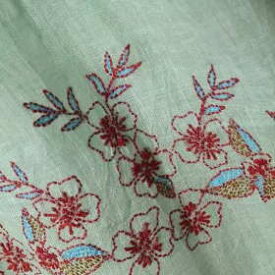 インド リネン 刺繍ストール 植物柄 ミントグリーン系 プレゼント アジアン 母の日 エスニック レディース ネコポスOK +H+Z