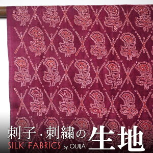 インド ウエストベンガル州の手刺繍シルク生地 赤系 花柄 プレゼント アジアン クリスマス レディース +H