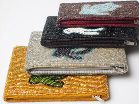 インドネシア グラスビーズ刺繍 コインパース 財布 ポーチ 亀 カメ プレゼント アジアン 母の日 エスニック メンズ レディース