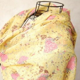 インド 薄手ウールローズプリントストール（スカーフ、マフラー、ショール） 薔薇 クリームイエロー系 プレゼント アジアン 母の日 エスニック ポンチョ ネコポスOK