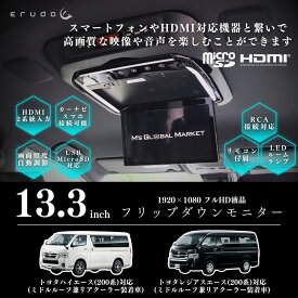 【フリップダウンモニター】トヨタ　ハイエース レジアスエース ミドルルーフ(200系）専用 液晶 13.3インチ + 取付キット HDMI 動画再生　アルパイン製取付ブラケット