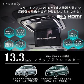 【フリップダウンモニター】トヨタ　エスティマ(50系) 13.3インチ液晶モニター + 取付キット HDMI 動画再生 LED 高画質 WXGA　アルパイン製取り付けキット