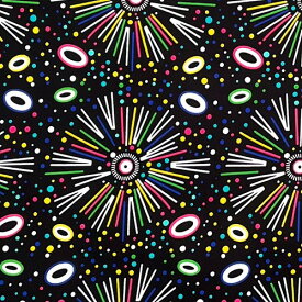 【50cm単位】アフリカ 布 アフリカンプリント布 生地 ブロード カットクロス ハンドメイド パッチワーク マスク エコバッグ 手芸材料 ダンス 舞台 衣装 通園通学に　カラフル花火 スーパーノヴァ 黒地　AP-13043