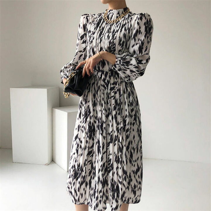楽天市場】ヒョウ柄ワンピース ロングワンピース プリーツワンピース  