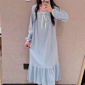＼1点5%&2点11%OFF／ネグリジェ ルームウェア レディース マワンピース 長袖 ボーダー 繊維 部屋着 ミモレ丈 可愛い長袖 寝巻き ルームワンピース 姫系 ボックスワンピ マタニティ シンプル ベーシック おしゃれ ネグリジェ パジャマ ワンピース チェック ストライプ