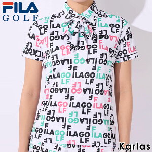 【在庫処分!】 FILA GOLF フィラゴルフ ゴルフウェア シャツ 半袖 レディース 半袖シャツ ブランド 春 夏 総柄 ボウタイ リボン 取り外し可能 ゴルフ スポーツ おしゃれ 接触冷感 UVカット 紫外