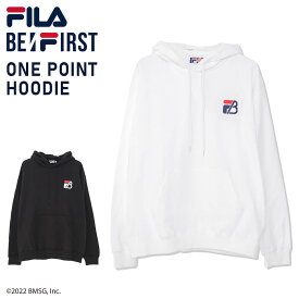 【在庫売り尽くし!】FILA フィラ BE:FIRST パーカー メンズ レディース ブランド 長袖 プルオーバー 裏毛 フーディー 正規品 ワンポイントロゴ 無地 おしゃれ カジュアル M ゆったり オーバーサイズ 黒 白 学生 高校生 ビーファースト コラボ 押し活 グッズ ライブ karlas