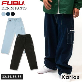 FUBU フブ デニムパンツ メンズ レディース ジーンズ ブランド 春 夏 ロングパンツ ポケット付き ロゴ XL XXL 大きいサイズ ゆったり オーバーサイズ アメカジ ユニセックス 男女兼用 ストリート系 ヒップポップ おしゃれ 黒 紺 青 karlas