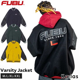 【10%OFFセール】 FUBU フブ ジャケット メンズ レディース 長袖 ブルゾン スタジャン アウター ブランド 秋 冬 ワッペン ラインリブ 刺繍 XL XXL オーバーサイズ アメカジ ユニセックス 男女兼用 ストリート系 黒 紺 緑 黄