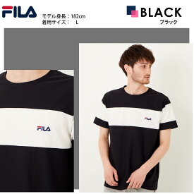 FILA フィラ Tシャツ メンズ 半袖 半袖Tシャツ クルーネック トップス カットソー ブランド ロゴ 刺繍 ストレッチ 伸縮性 吸汗 速乾 吸水 DRY 配色 切替 定番 おしゃれ シンプル 大きいサイズ M L LL 春 夏 スポーツ トレーニング ジム プレゼント karlas