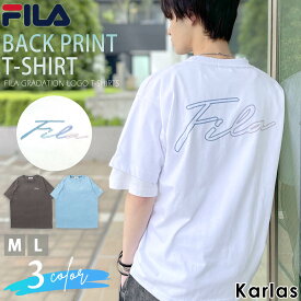 FILA フィラ Tシャツ / シンプル に今っぽい着こなし レディース カットソー プルオーバー 半袖 クルーネック グラデーション バックプリント ゆったり 春 夏 ブランド ティーシャツ メンズ ホワイト M L 2024ss karlas