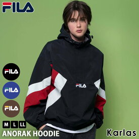 FILA フィラ アノラック パーカー メンズ ジャケット ライトアウター スポーツブランド 春 秋 ロゴ 軽量 軽い 配色切替 ゆったり 大きめ オーバーサイズ ウインドブレーカー アウトドア レディース M L LL 黒 茶色 青 2024ss karlas