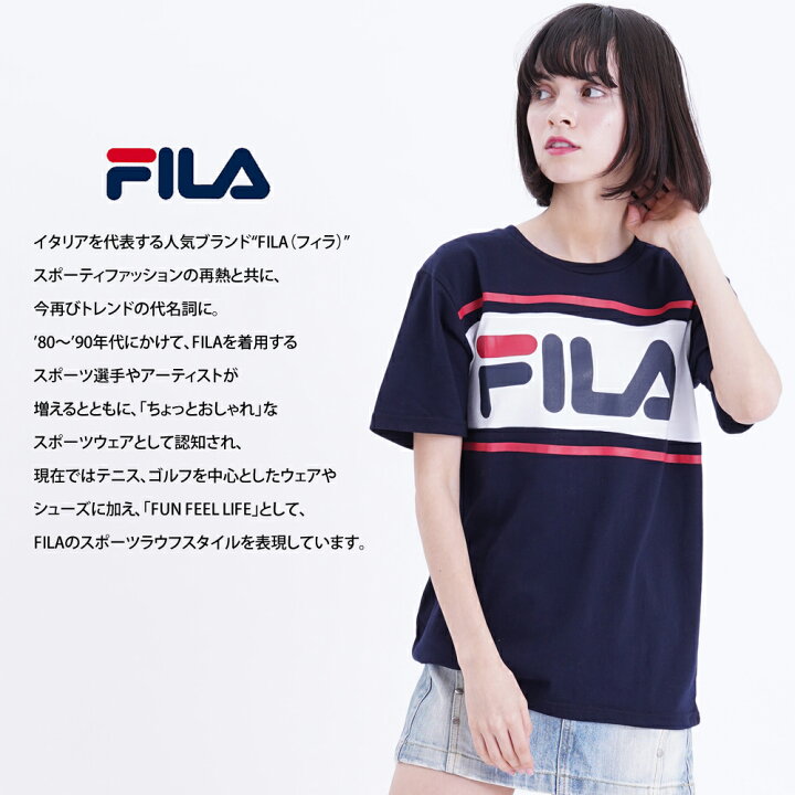 楽天市場 Fila フィラ Tシャツ レディース 半袖 おしゃれ 可愛い 人気 スポーツ ブランド カットソー 女性 トップス シンプル ロゴ 黒 白 紺 青 大人 学生 カジュアル 春 夏 レディースファッション 安い 刺繍 ロゴ 注目 プレゼント ギフト Outfit