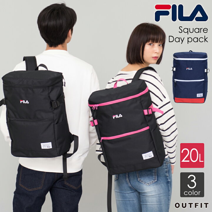 楽天市場 ポイント5倍 Fila フィラ リュック リュックサック スクエアデイパック バッグパック メンズ レディース 大容量 l 通学 高校生 中学生 女子 女の子 女性 通勤 大人 ブランド おしゃれ 軽量 軽い 旅行 スポーツブランド ボックス 黒 安い 韓国 マザーズ