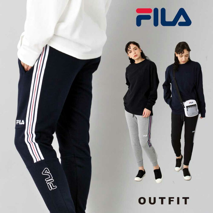 楽天市場 ポイント5倍 Fila フィラ カラーラインジョガーパンツ レディース スウェット 黒 ブラック グレー ネイビー ストレッチ スポーツ パンツ ズボン タイト 人気 おすすめ ロゴ ブランド M L プレゼント Outfit ギフト ホワイトデー スポーツファッション専門