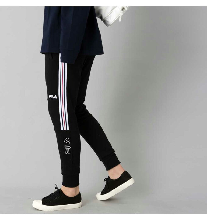 Fila フィラ 紺 ロゴ ブランド スポーツ ジョガーパンツ ライン カジュアル ジョギング ネイビー 黒 スポーツウェア レディース