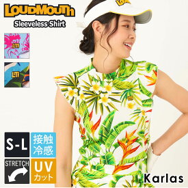 【GW限定!クーポンで30%OFF】 LOUDMOUTH ラウドマウス ゴルフウェア ノースリーブ シャツ レディース ブランド 夏 総柄 モックネック ストレッチ 接触冷感 UVカット 紫外線防止 S M L