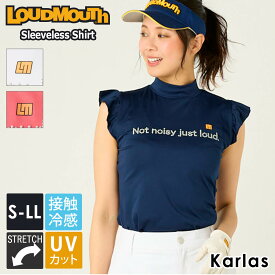 【GW限定!クーポンで30%OFF】 LOUDMOUTH ラウドマウス ゴルフウェア ノースリーブ シャツ レディース ブランド 夏 無地 袖フリル エコ スムース素材 ストレッチ 接触冷感 UVカット 紫外線防止 S M L LL 白 紺