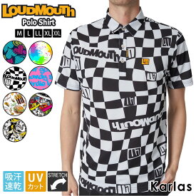 【在庫処分!】 ラウドマウス ゴルフウェア トップス ポロシャツ メンズ 春夏 半袖 スポーツブランド 吸汗速乾 ドライ UVカット 紫外線対策 ストレッチ 伸縮性 総柄 ロゴ プリント おしゃれ 派手 M L LL XL XXL 大きいサイズ Loudmouth