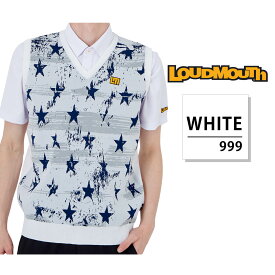 【クーポンで30%OFF!】 Loudmouth ラウドマウス ゴルフウェア ニットベスト メンズ トップス ベスト 袖なし Vネック 軽量ニット ニット素材 メッシュ編み 背中メッシュ 星柄 カジュアル ロゴ刺繍 シンプル カジュアル スポーツ M L LL XL XXL プレゼント 春 秋