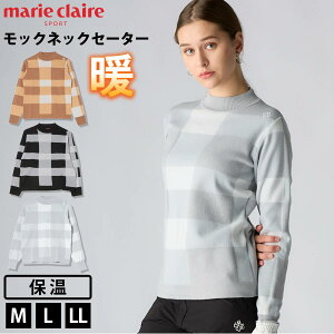 �}���N���[���S���t marie claire GOLF �S���t�E�F�A �Z�[�^�[ ���� ���f�B�[�X ���b�N�l�b�N �j�b�g �`�F�b�N�� �H�~ �u�����h �ۉ� �����|�C���g ���S �h�J �g�b�v�X ������� ���ꂢ�� �J�W��