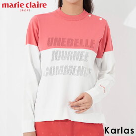 【在庫限り】 marie claire GOLF マリクレール 軽量ニット セーター ゴルフウェア レディース ブランド 軽い 洗える ストレッチ オーバーサイズ おしゃれ カジュアル 紺 赤 レッド ネイビー バイカラー M L LL 大きいサイズ 春 秋 冬