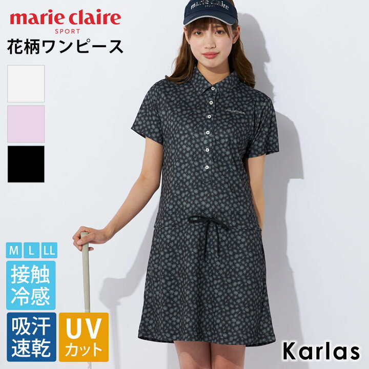 marie claire ディンブルメッシュロゴプリントワンピース(マリ・クレール ゴルフ)(吸汗速乾・UVカット) 通販【ニッセン】 marie claire マリクレール ゴルフ ワンピース　LL 新品タグ付