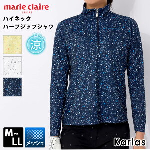 【在庫処分!】 marie claire GOLF マリクレール ハーフジップ シャツ レディース 長袖 春 夏 ゴルフウェア メッシュ 通気性 涼しい 紫外線対策 首焼け防止 花柄 ロゴ スポーツウェア ブランド おし