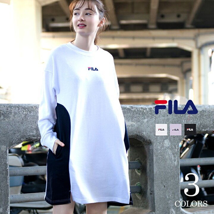 楽天市場 ポイント5倍 Fila フィラ レディース スウェットワンピ レディース スウェットワンピ レディース ワンピースブランド トップス スウェット プルオーバー 春 夏 服ロゴ 人気 プレゼント 長袖 おしゃれ ホワイト ブラック パープル ギフト 中学生 高校生
