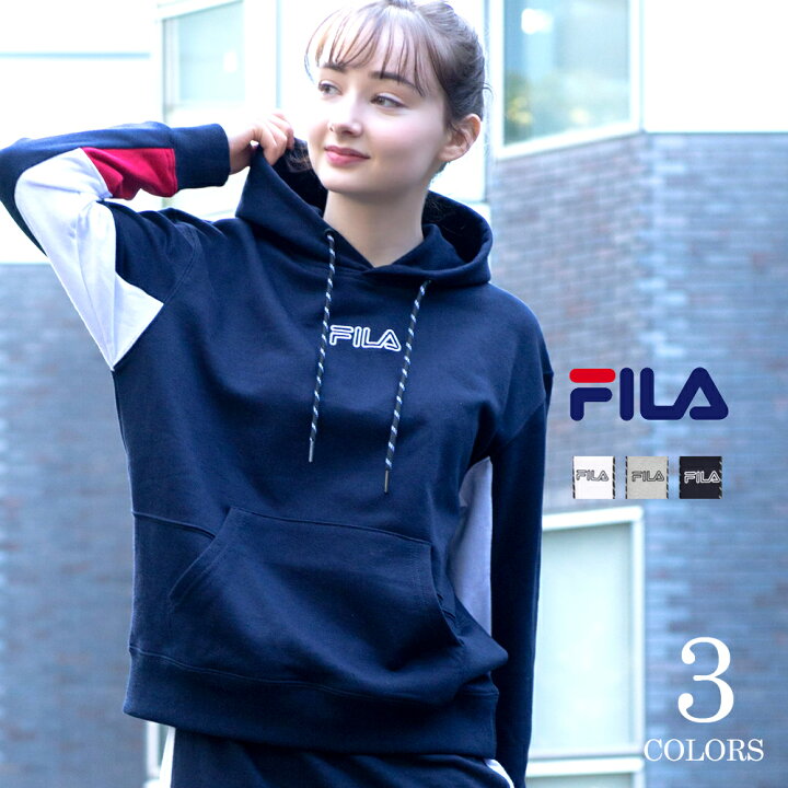 楽天市場 Fila フィラ レディース 袖切替プルパーカー レディース ブランド トレーナー 無地 ロゴ スウェット プルオーバー プルパーカー 長袖 おしゃれ 人気 秋 冬 服 ファッション ホワイト ネイビー グレー プレゼント トレーナー 注目 中学生 高校生 Karlas Karlas