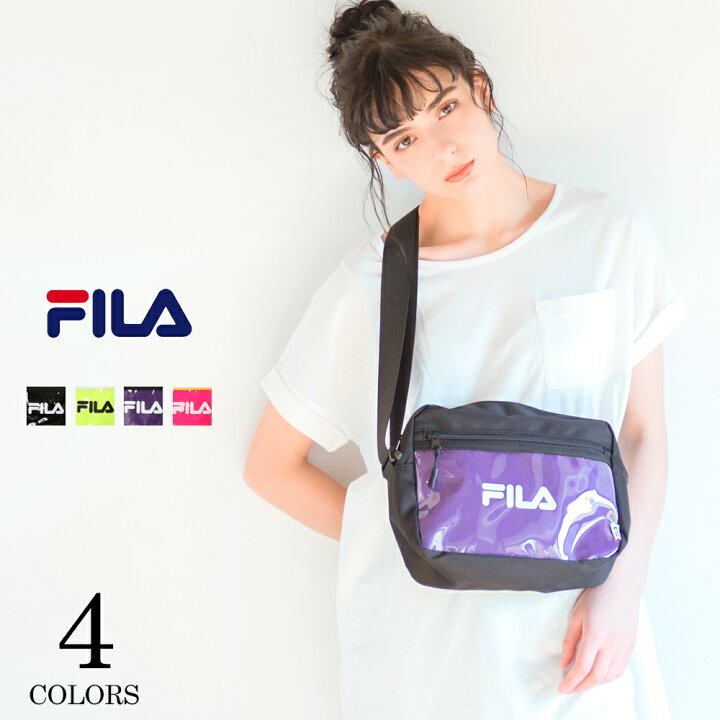 楽天市場 Fila フィラ クリアポケットスクエアショルダー メンズ レディース 斜め掛け 通学バッグ 高校生 中学生 小学生 スポーツブランド 女の子 かっこいい かわいい おしゃれ 縦長 斜めがけ ナイロン 大きめ 夏 カジュアル 黒 白 黄色 紫 送料無料 ギフト 敬老の日