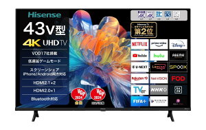 �y�A�E�g���b�g�i�z�n�C�Z���X hisense 43E65K 43V�^ 4K�`���[�i�[���� �t���e���r
