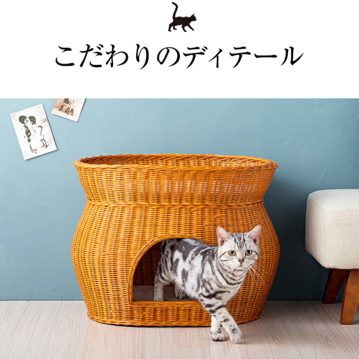 楽天市場 猫 ベッド ラタン 2段ベッド ちぐら ドーム キャットハウス 猫ベッド ペット用ベッド 小型犬ベッド ウレタンクッション付き アウトレットファニチャー