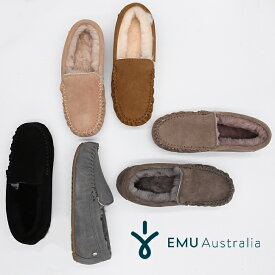 EMU Australia エミュ エミュー モカシン Cairns W11439 ケアンズ emu スリッポン ムートン モカシン シープスキン ファー ボア フラットシューズ ブラック レディース 靴【あす楽対応】【大きいサイズ】