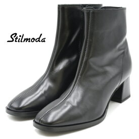 Stilmoda スティルモーダ ショートブーツ 2708 イタリア製 スクエアトゥ ブラック 本革 レザー ブーツ レディース 靴 【あす楽対応】