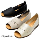 Figurino フィグリーノ パンチング オープントゥシューズ FT2101 日本製 本革 軽量 3E レザー 牛革 パンプス Lカットシューズ レディース 靴 ウェッジソール ブラック 黒 婦人靴