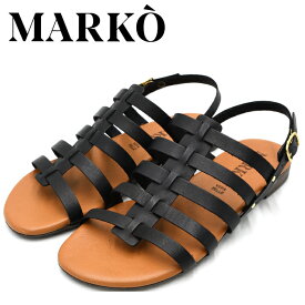 【ポイント10倍】MARKO 牛革 グルカサンダル マルコ 225380 フィッシュボーンサンダル 本革 レディース サンダル フラット バックストラップ レザー ブラック