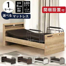 【開梱設置付】 電動リクライニングベッド 1モーター マットレス付き キャビネットタイプ 6段階高さ調節 サイドガード 電動ベッド シングルベッド 介護ベッド サポートベッド シニア 在宅ケア モーター付きベッド 木目調 全5色